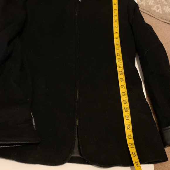 Women's 100% Wool Black Coat -Faux leather collar and cuffs - Size 10 - Picture 9 of 9